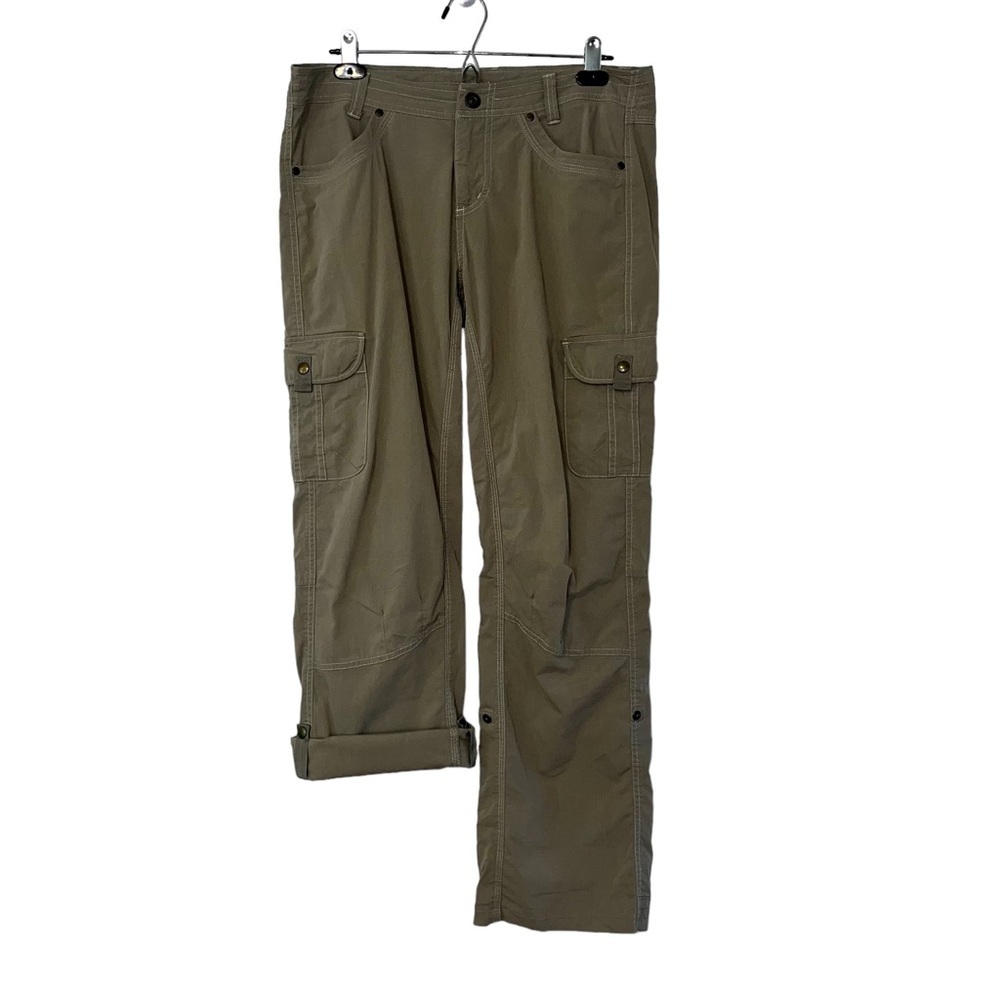 Kuhl Convertible Roll Tab Cargo Pants Woman’s Sz 14 35X42 Gray/Green Mid Rise